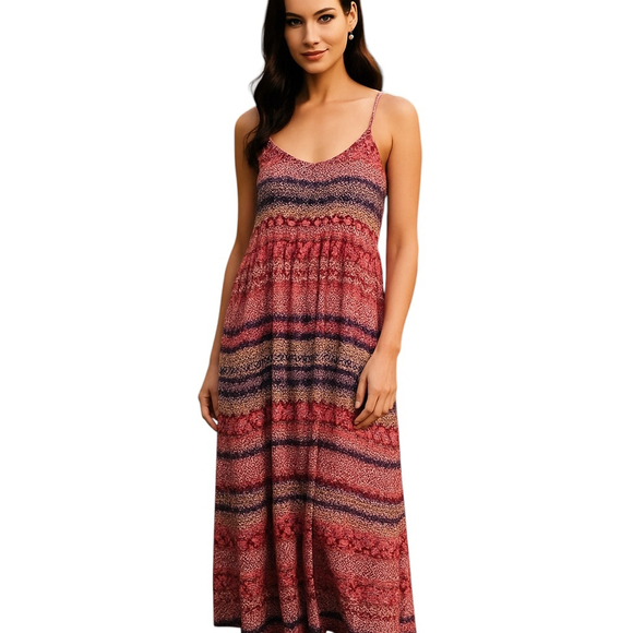 Marina Luna Dresses & Skirts - Marina Luna Maxi Dress S Red Boho Spaghetti Strap Summer Beach Cottage Vacation